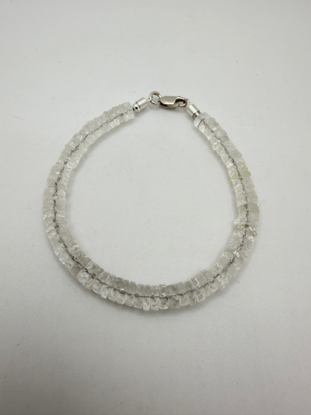 8" hand faceted clear QUARTZ heishi beaded bracelet in sterling silver!